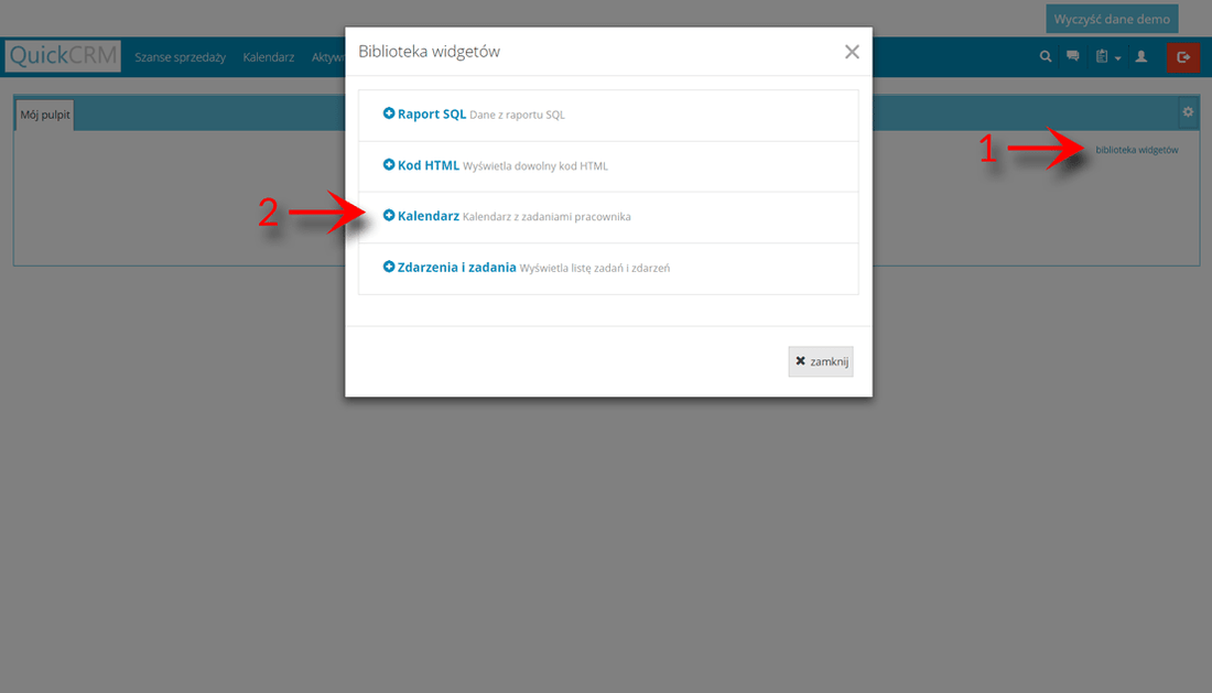Dynamiczny pulpit tworzenie widgetu