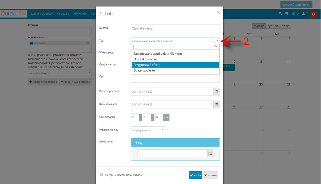 Tworzenie zadania w prostym systemie CRM