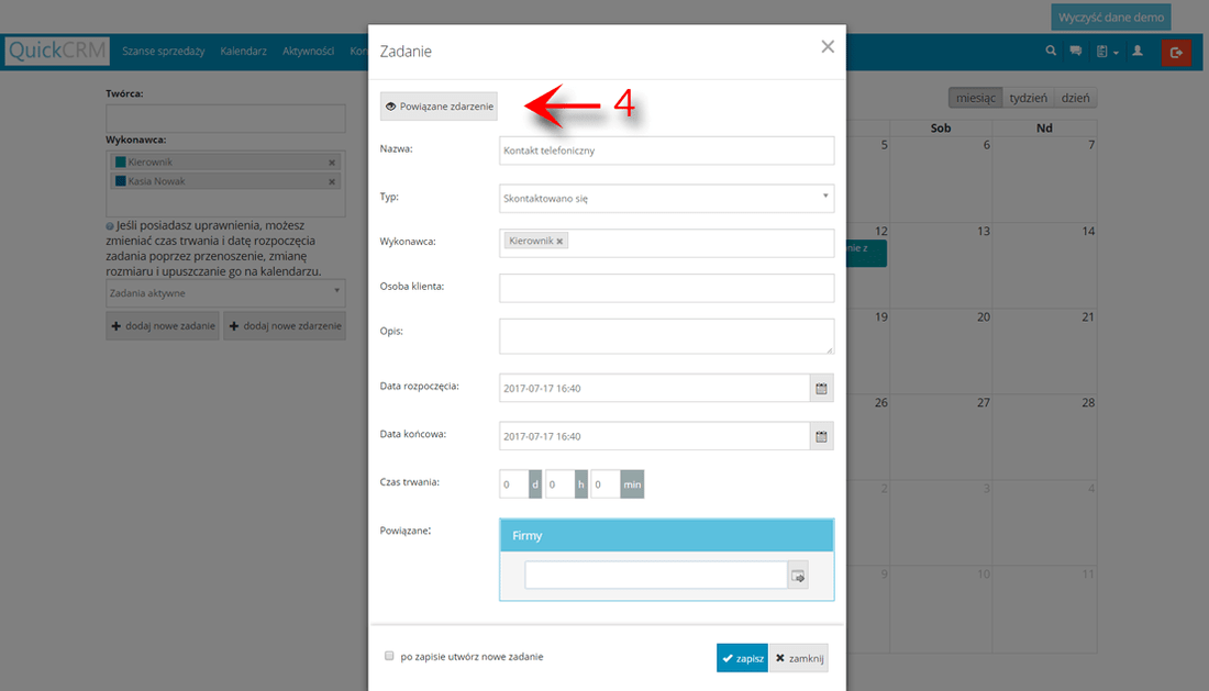 Tworzenie zadania w prostym systemie CRM