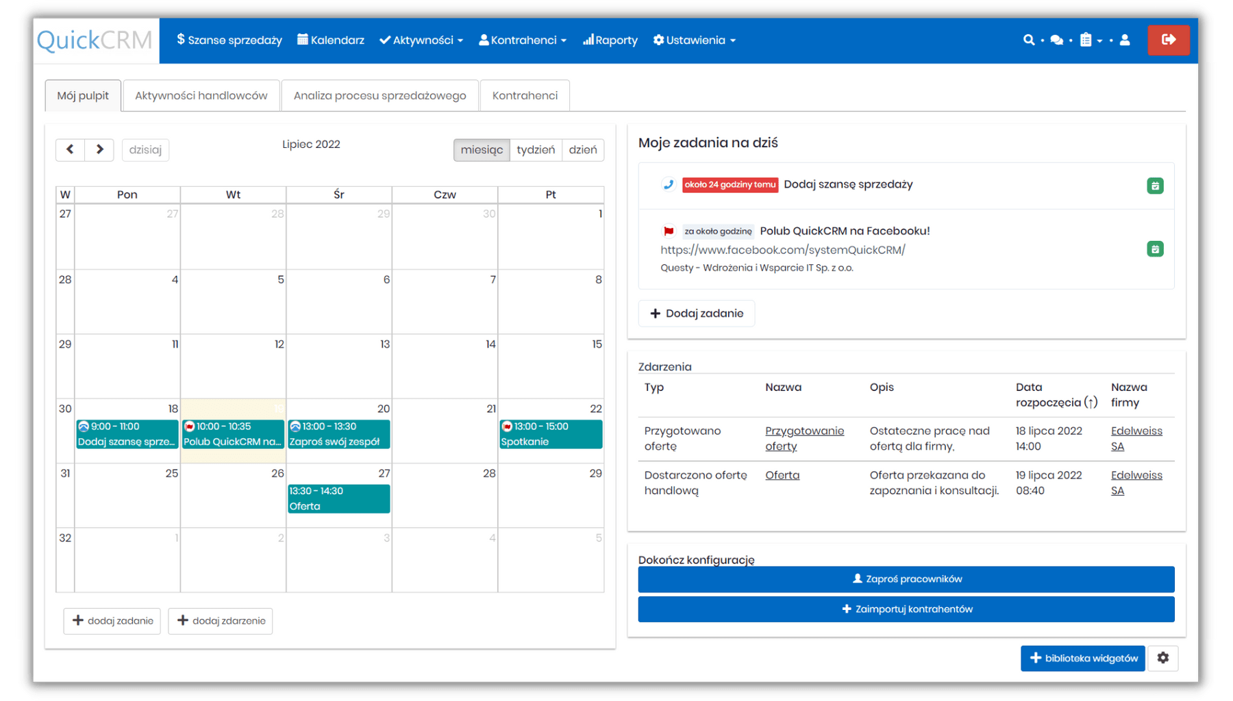 Prosty CRM dla handlowca - pulpit