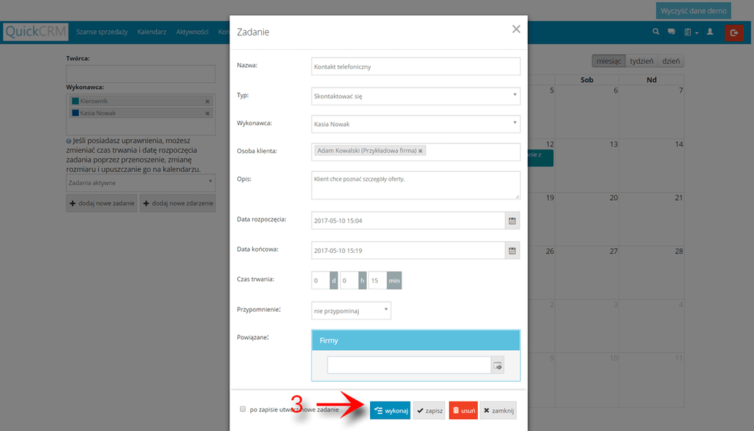 Tworzenie zadania w prostym systemie CRM