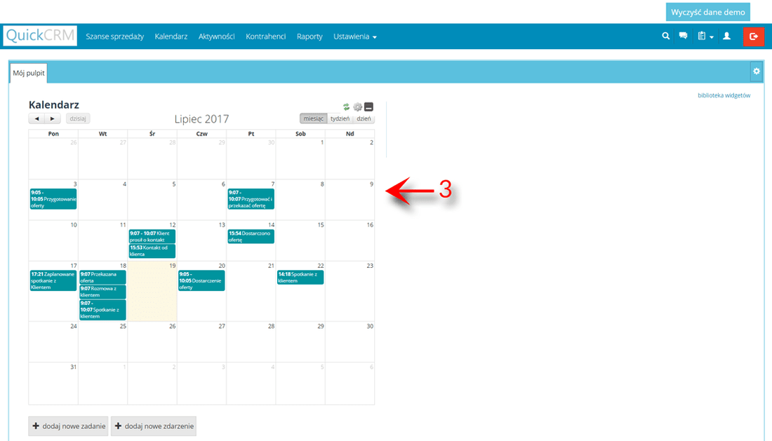 Dynamiczny pulpit dodawanie kalendarza