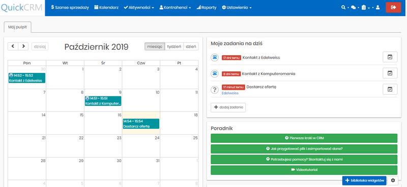 widok główny prosty system crm