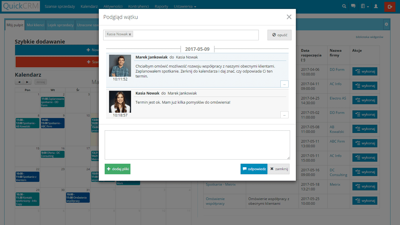 komunikator w crm, komunikator w systemie crm, wbudowany komunikator w crm