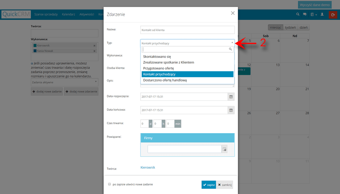 Tworzenie zadania w prostym systemie CRM