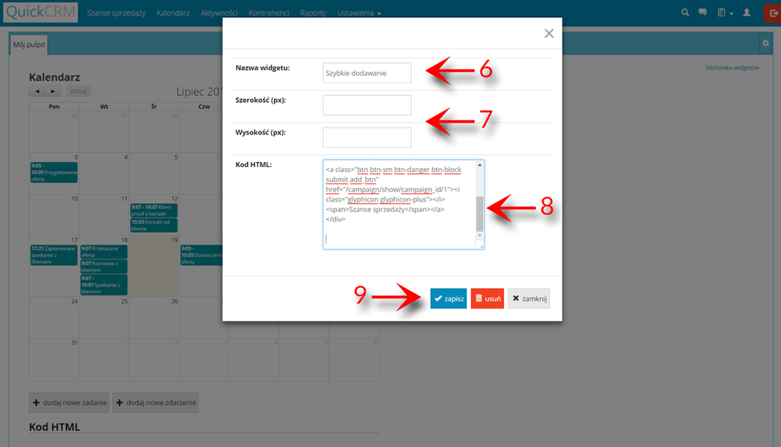 Dynamiczny pulpit dodawanie własnego kodu html