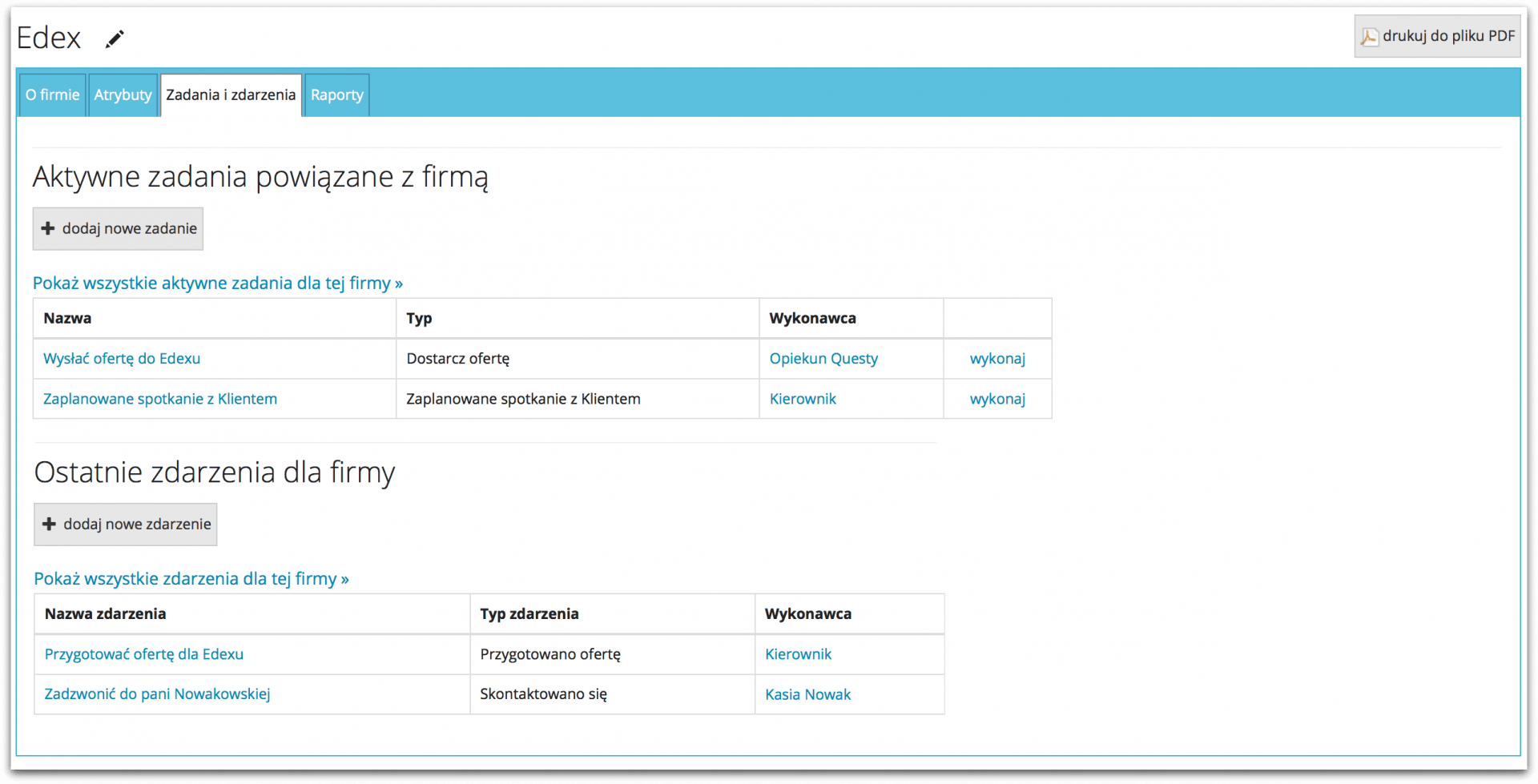 System CRM - kontrahenci