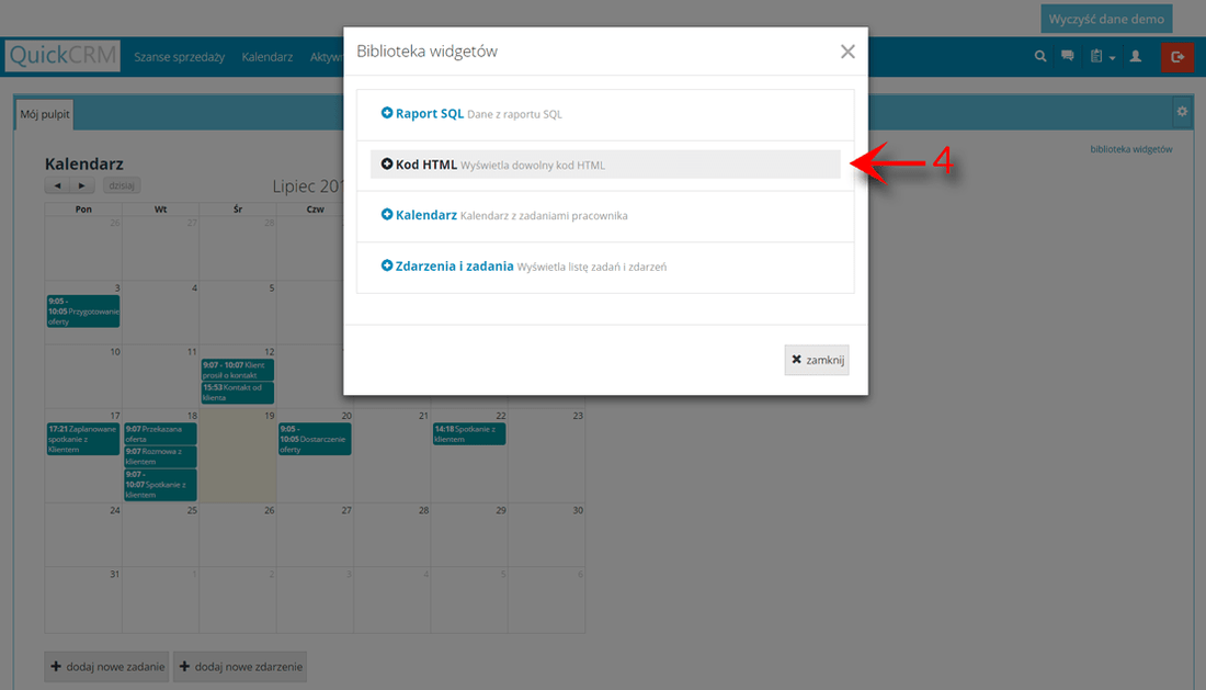 Dynamiczny pulpit dodawanie kodu html